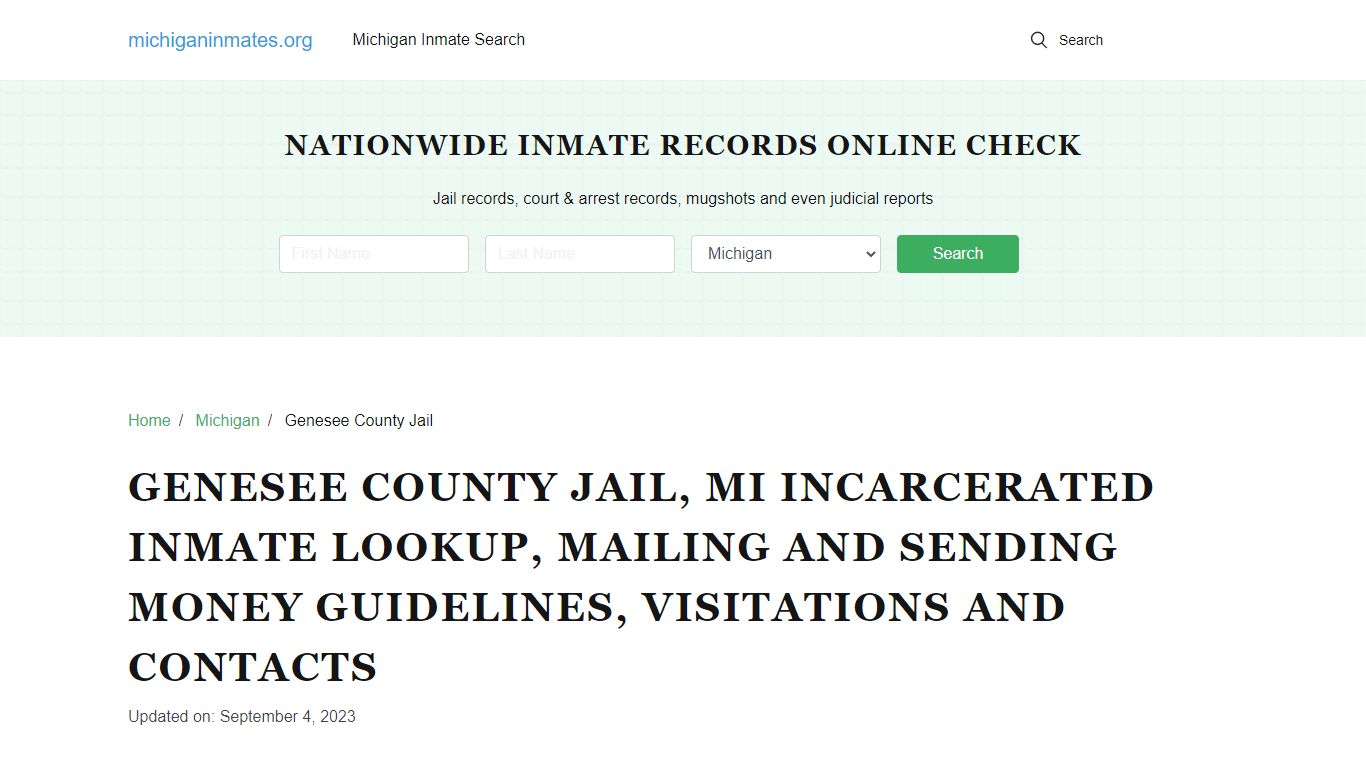Genesee County Jail, MI: Offender Locator, Visitation & Contact Info